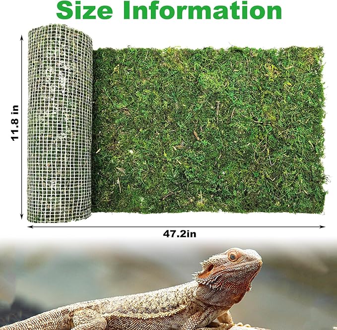 kathson Reptile Carpet, Natural Moss Mat for Terrarium, Bearded Dragon Tank Flooring Green Substrate Liner for Leopard Gecko Hermit Crab Lizard Tortoise (47.24" X 11.81")