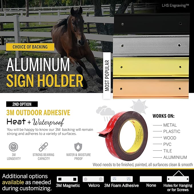 Horse Stall Name Plate, 2x6 Personalized Stall Signs, UV Protected, All Weather Adhesive, Hanging, Mounting or Other, Green Marble Pattern Plastic White Letters - Made in USA - S4