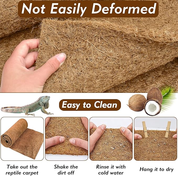ZeeDix 10 Pcs Reptile Carpet, 14X14 inch Natural Coconut Fiber Liner Mat Flooring Accessories for Reptile Tank - Bearded Dragon Tortoise Lizard Turtle Snake Leopard Gecko Substrate Bedding