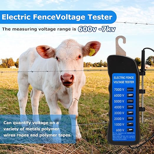 Electric Fence Voltage Tester, 7KV Fence Tester 8 Neon Indicator Lights/Fence Tester for Farms Farms Fault Finder Portable Testing Tool