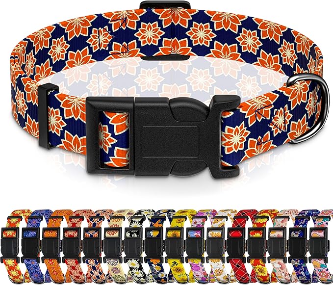 Dog Collar, Classical Indian Spirit Boys Girls Puppy Collar for Small Medium Large Dogs, Adjustable Soft Indian Pet Collar with Safety Buckle for Male Females(Navy Blue,XL)