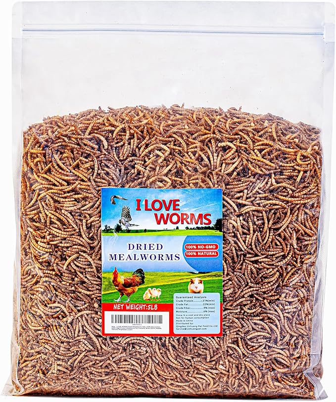 I LOVE WORMS Dried Mealworms (5lb), Wild Bird Food, High-Protein Mealworms for Bluebirds, Chickens, Ducks, Reptile, Tortoise, Amphibian, Lizard