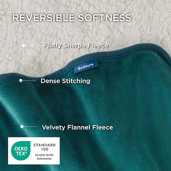 Bedsure Waterproof Blanket for Bed - Sherpa Fleece Waterproof Dog Blankets for Large Dogs, Pet Blankets for Bed/Couch/Dog Crate, Soft Plush Reversible Furniture Protector, King Size, 108"x86", Green