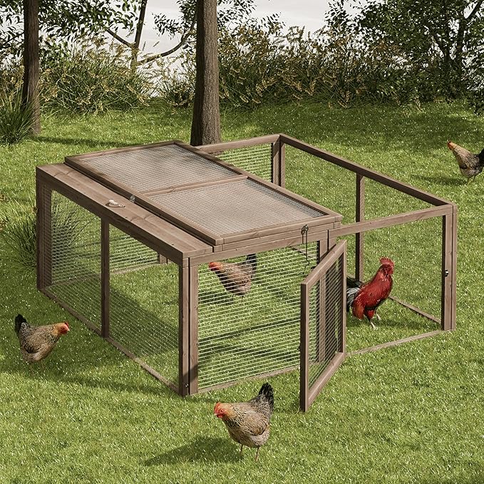 Magshion Foldable Chicken Coop Rabbit Hutch Outdoor, Pet Cage House Wood Small Animal Poultry Cage Run with Openable Roof for Ourdoor Backyard, 45.5 Inch, No Assembly Required (Grey)