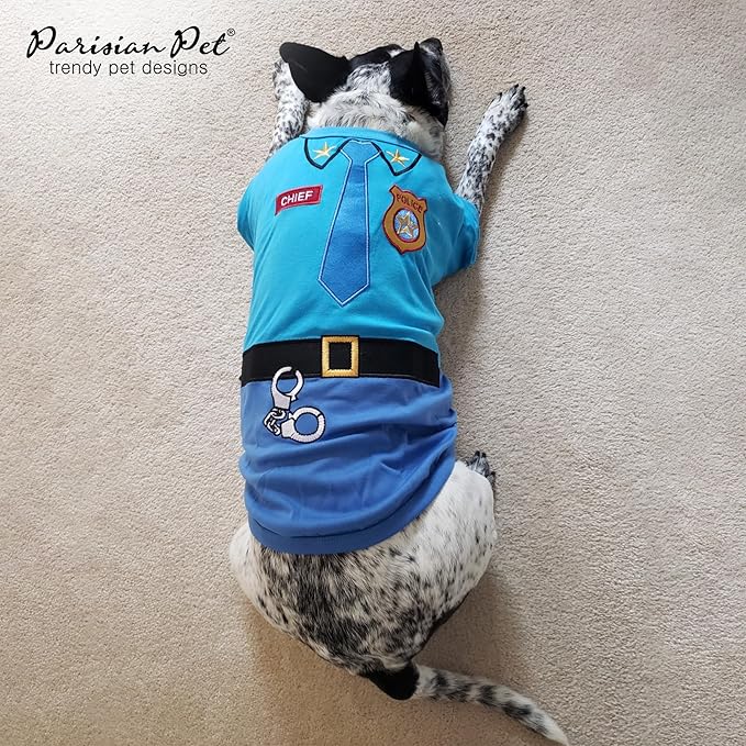 Parisian Pet Sleeved Cop Costume - Embroidered Police Dog Shirt - Blue Cotton & Polyester Sleeved Cop Costume for Large Dogs