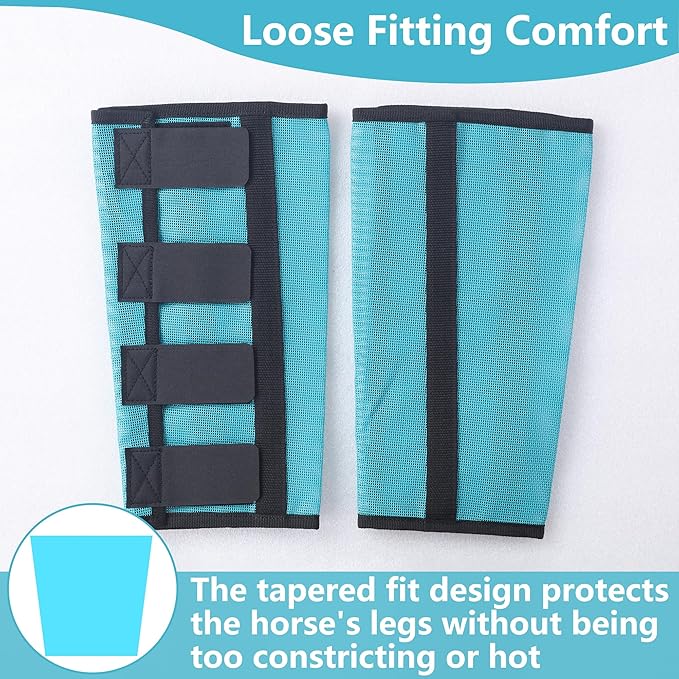 Horse Fly Boots Set of 4 - Non-Slip Leg Guards Extra Tough Mesh Ventilated, Adjustable Horse Fly Leggings Reduce Stomping & Hoof Stress & Leg Fatigue Paleblue Small
