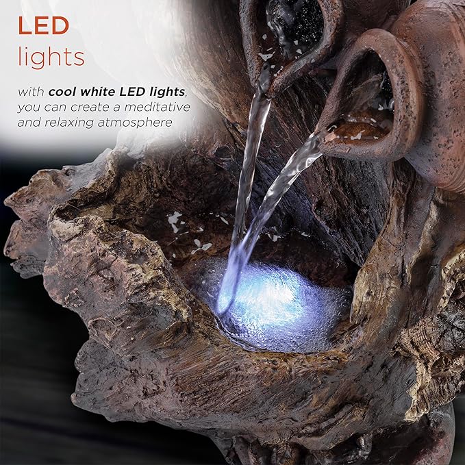 Alpine Corporation 14" Tall Indoor Tabletop Two Jars on a Tree Branch Fountain with LED Lights