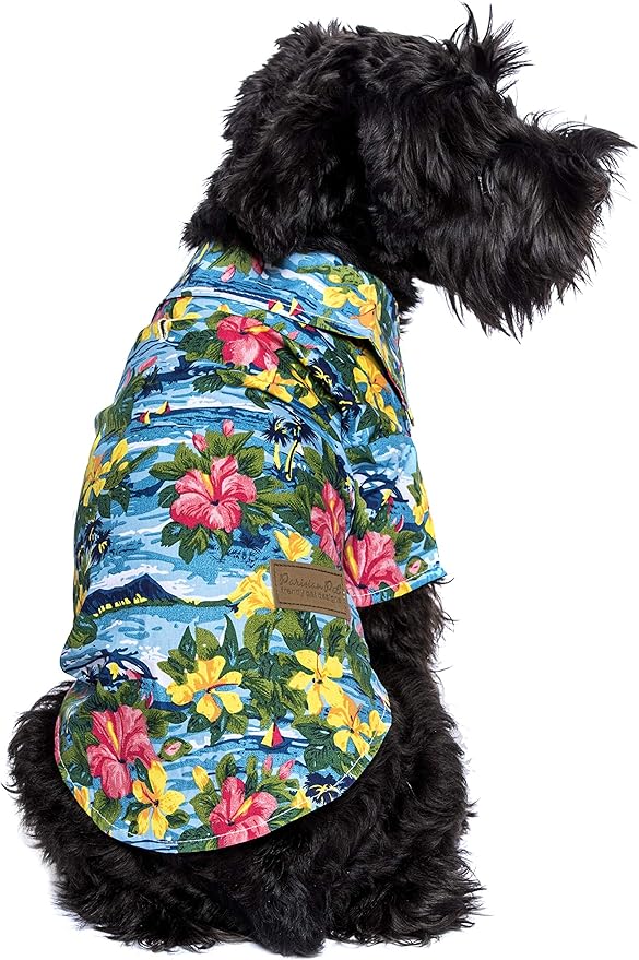 Parisian Pet Hawaiian Dog Shirt - Cotton Summer Clothes - Stylish Beach Outfit - Hook and Loop Closure - Machine Washable for Medium Dogs