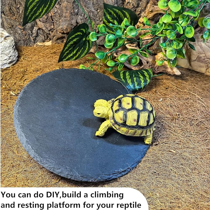 Reptile Basking Platform 2PCS 7.8IN Turtle Rock Slate Plate Feeding Plate Food Bowl Dish Tortoise Bathing Resting Terrace for Lizard Bearded Dragon Chameleon Gecko Snake Frog Newt