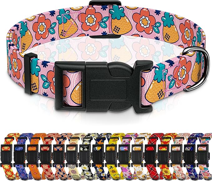 Dog Collar, Cute Cartoon Fruit Boys Girls Puppy Collar for Small Medium Large Dogs, Adjustable Soft Pet Collar with Safety Buckle for Male Females(Pink Cartoon, XL)