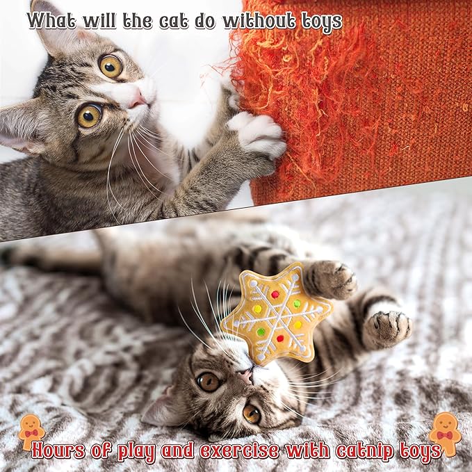 MALLMALL6 Catnip Toys for Cat - 5Pcs Christmas Gingerbread Catmint Interactive Cat Toy for Indoor Kitten, Soft Kitty Supplies, Kitten Teething Chew Kick Toy Set, Pet Xmas Gifts for Kitty Lover