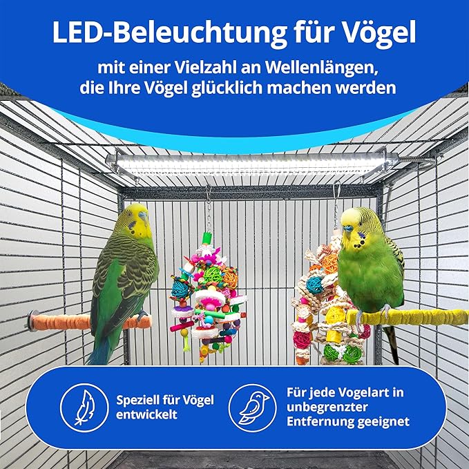 HappyBird Lighting Bird Cage Light with Chew Guard - Full Spectrum LED Pet Light - Simulates Natural Environment - Safe for Hookbill Birds – Easy to Install - (18" Long)