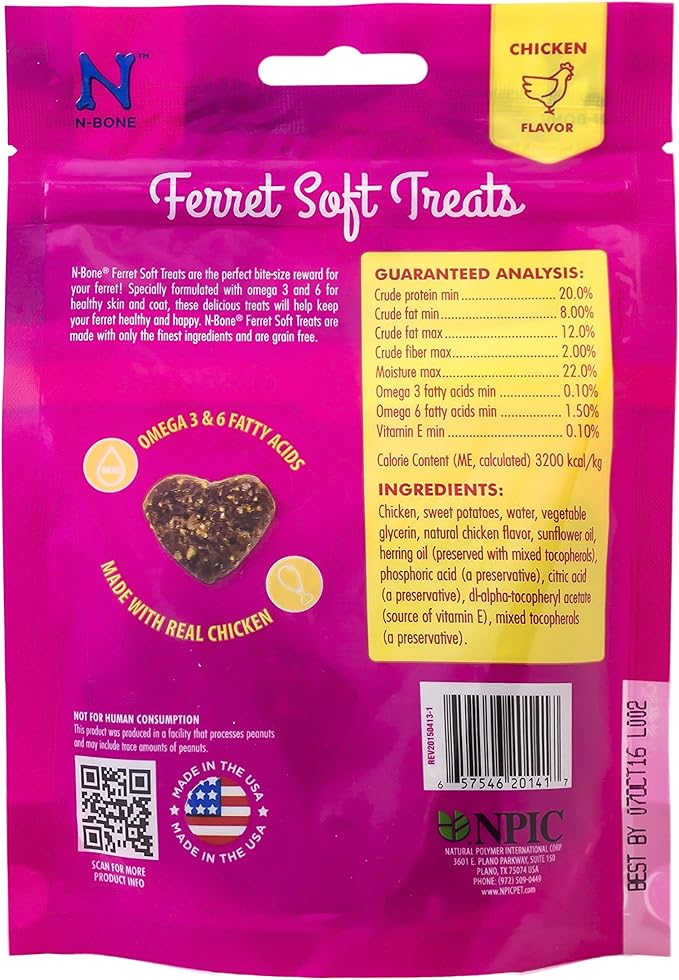 N-Bone 1 Pouch Ferret Soft Treats Chicken Flavor, 3 Oz (Pack of 2)