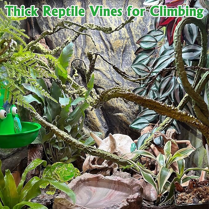 VCEPJH Large Reptile Vines Thick Terrarium Plants 118 Inches Long Flexible Climbing Branch Snake Tank Accessories Greenery Habitat Decor for Bearded Dragon Chameleon Gecko Frog Lizard (L)