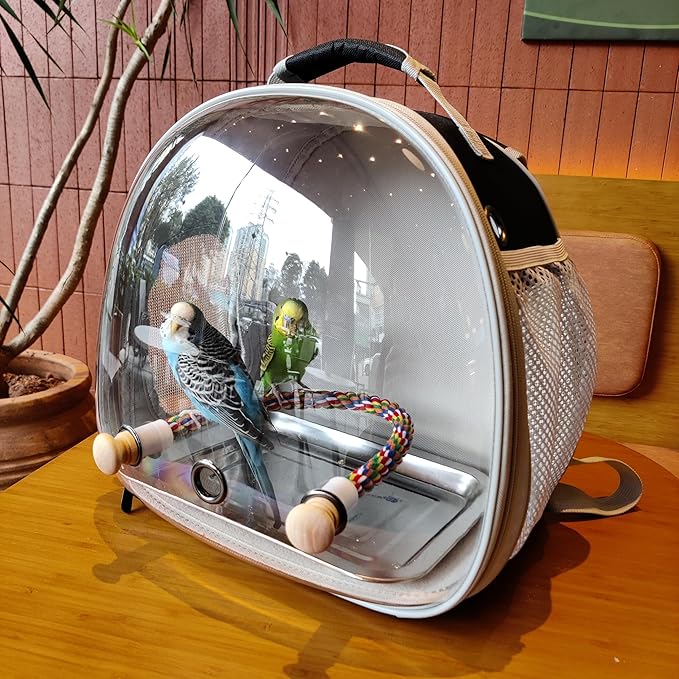 Small Bird Travel Backpack Carrier Cage, Backpack to Transport Backpack Carrier with Metal Tray Stand Perch for Parakeet Cockatiel Budgies Vet Carry Book Bag