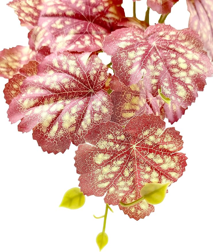 Woyrise Reptile Plants, Terrarium Hanging Plants Vines for Reptile Tank, Amphibian Habitat Leaves Decor with Suction Cup for Bearded Dragon Lizard Snake Gecko Frog Hermit Crab - 2Pcs Pink Heuchera