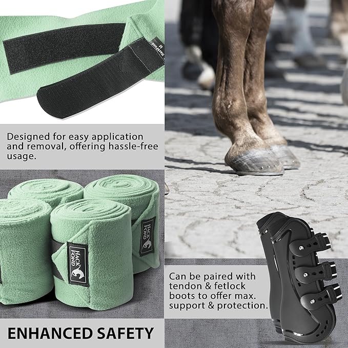Horse Polo Leg Wraps, 5' Long Fleece Polo Wraps for Horses Set of 4, Horse Leg Bandages Stable Supplies Equestrian Boots Horse Leg Protection Light Mint