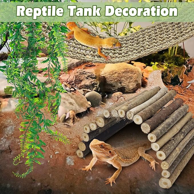 kathson Bearded Dragon Tank Accessories, Large Reptile Hide Wooden Bridge Seagrass Hammock Jungle Climber Vines Leaves and Plant Reptile Habitat Decor for Chameleon Lizards Gecko Snakes Climbing