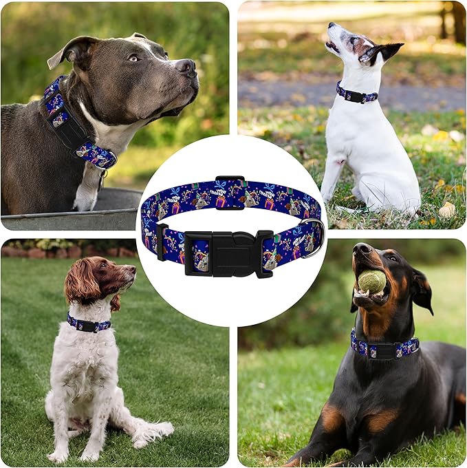 Dog Collar, Classical Birthday Gift Boys Girls Puppy Collar for Small Medium Large Dogs, Adjustable Soft Pet Collar with Safety Buckle for Male Females(Purple Birthday, XL)