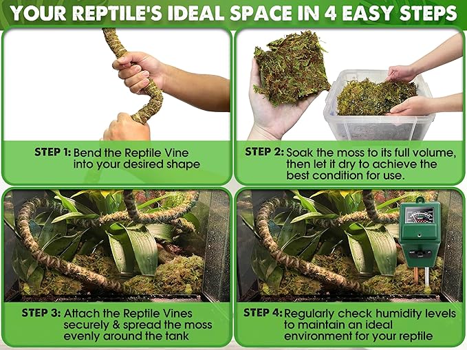 Duspro Reptile Decor Set Including 10FT Reptile Vine Climbing Bendable Branch & 04 OZ Natural Dried Forest Moss Bag Ideal for Bearded Dragon Chameleon Snake Gecko Lizard Terrarium Tank Accessories