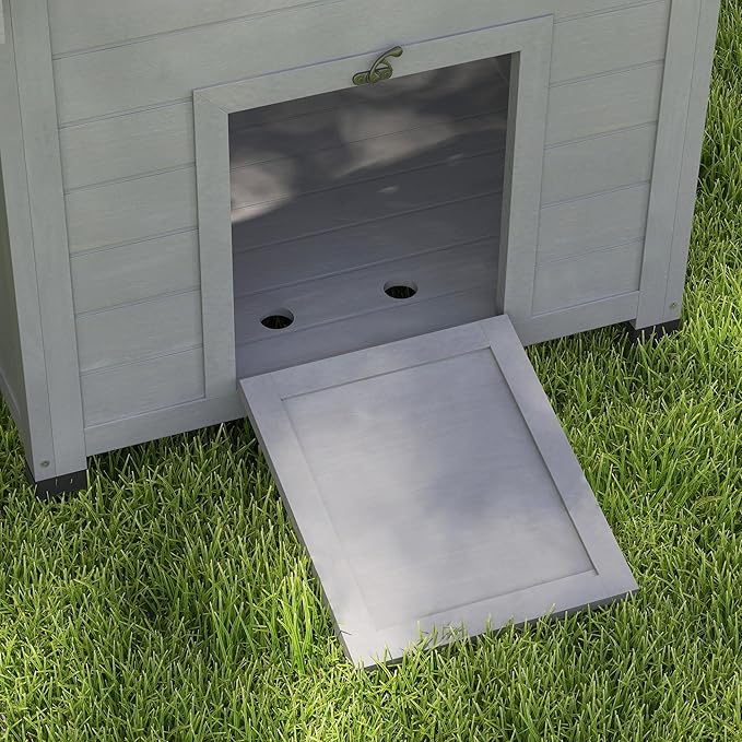 PawHut Duck Coop, Wooden Duck House, Outdoor Small Animal House with Openable Roof, Double Doors, Removable Base for 1-3 Ducks, Light Gray