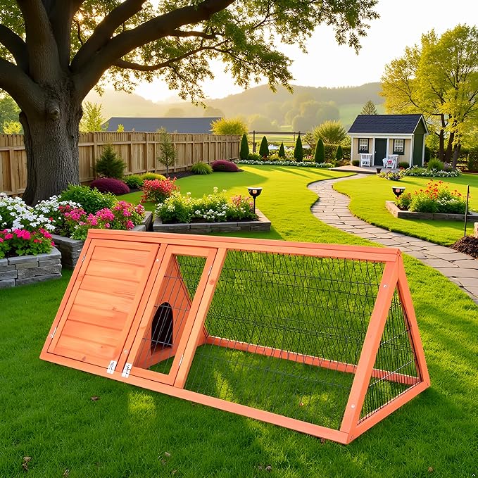 Chicken Coop for 2 Chickens Small Rabbit Hutch Quail Coop Wooden Bunny Cages Outdoor Chicken Comes with Tray (Wood) (Brown)