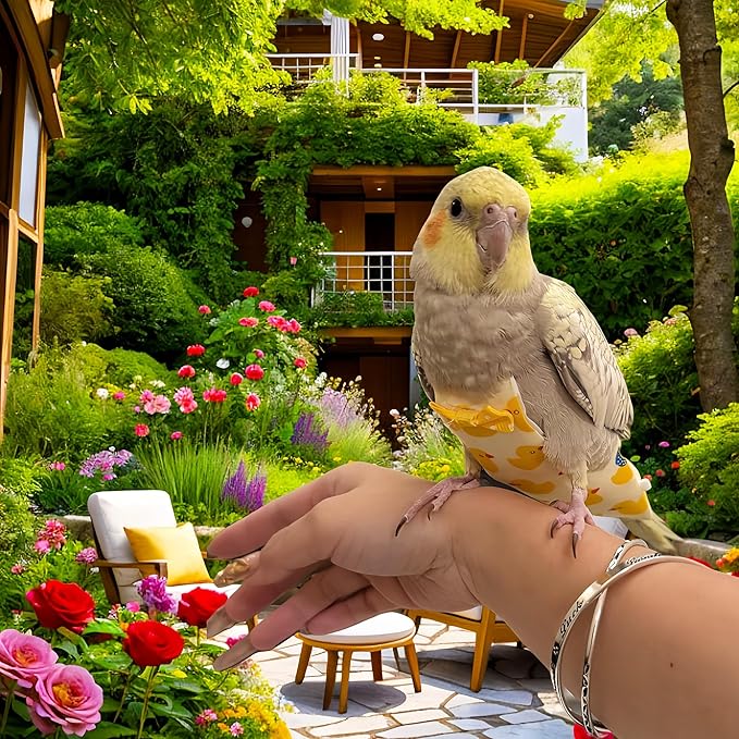 5 Pcs Bird Diapers Bird Harness Flight Suits Diapers Reusable Parrot Nappy with Waterproof Inner Layer Washable Cute Urine Wet Suit Costume for Cockatiel Conure Budgie Macaw Parakeet,L