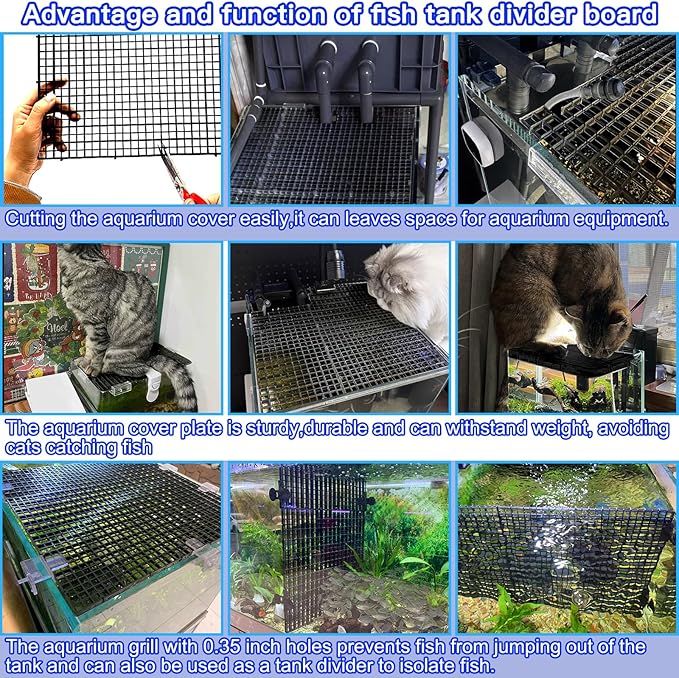 Plastic Egg Crate Fish Tank Divider Aquarium Filter Bottom Plastic Grid Fish Tank Isolation Board Black Egg Crate Tray((Black, 12pcs 11.8X11.8Inch with 0.35Inch Hole)