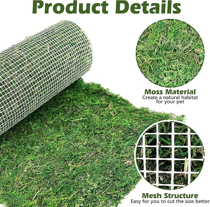 Reptile Carpet Cuttable Terrarium Mat Artificial Moss Reptile Liner Green Substrate Flooring Bearded Dragon Tank Accessories for Leopard Gecko Lizard Snake Tortoise (11.81" x 70.87")