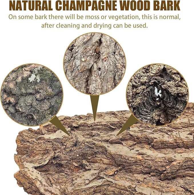 VCEPJH 1.5 LB Reptile Bark Bedding, Natural Cork Bark for Reptiles Flat Cork Wood Terrarium Substrate Tank Supplies for Snake Spiders Bearded Dragons Hermit Crabs Geckos