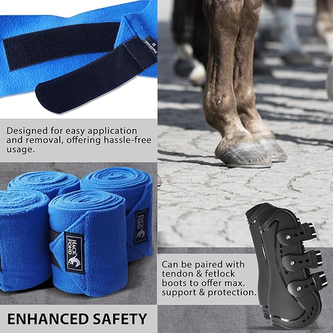 Horse Polo Leg Wraps, 5' Long Fleece Polo Wraps for Horses Set of 4, Horse Leg Bandages Stable Supplies Equestrian Boots Horse Leg Protection Champion Blue