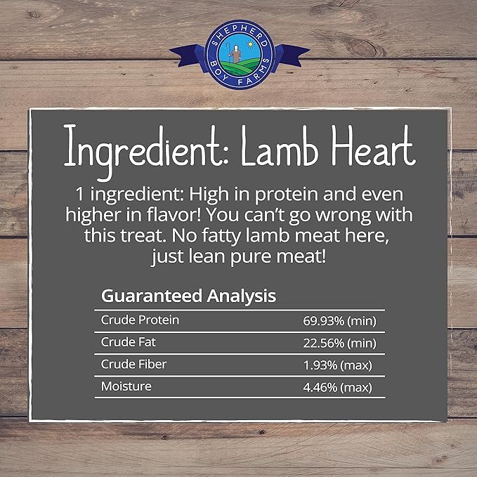 Shepherd Boy Farms Freeze Dried Dog and Cat Treats, Lamb Heart, All Natural Single Ingredient Freeze-Dried Dog Treat & Dog Snacks, Made in USA, High Protein, Essential Nutrition of Raw Dog Food, 8oz