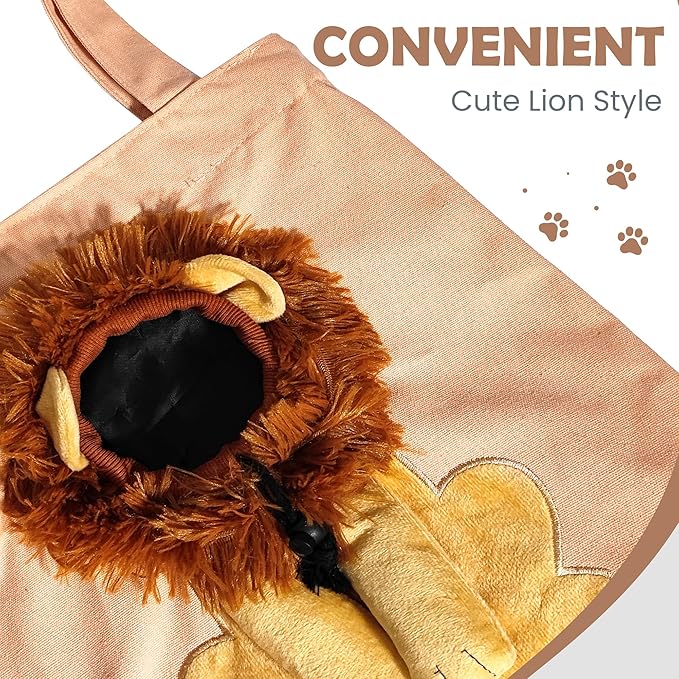 Pet Canvas Shoulder Carrying Bag, Cute Lion Shaped Cat Carrier, S Size Portable Kitten & Puppy Tote, Cozy Carriers for Small Dogs, Cats, and Pets, Handbag for Outdoor, Shopping, and Camping