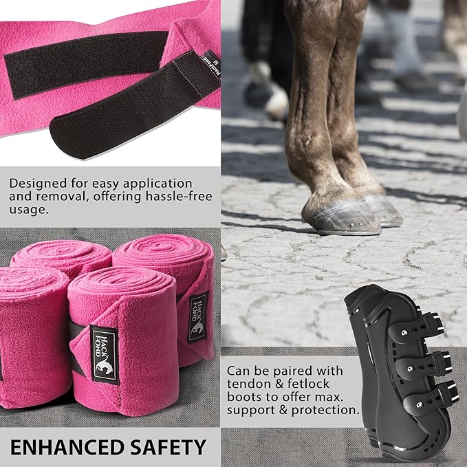 Horse Polo Leg Wraps, 5' Long Fleece Polo Wraps for Horses Set of 4, Horse Leg Bandages Stable Supplies Equestrian Boots Horse Leg Protection Magenta