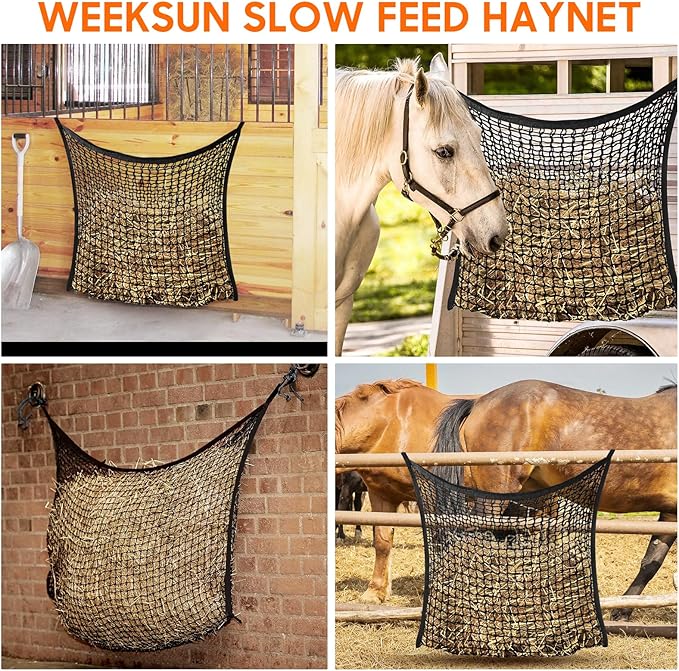 2 PCS Slow Feed Hay Net, Hay Bags for Horses with Large Capacity, Horse Feed Bag Easy to Hang, Hay Nets for Horses for Horse Feeder Full Day Feeding Horses Goat Stall Trailer (31.5" x 35.1")