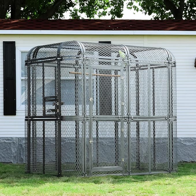Large Walk-in Cage 77-inch Heavy Duty Birdcage Outdoor Diamond Grid Aviary Parrot Cage Wide Flight Metal Birdcage for Macaw Budgie Conure Lovebird Parakeet Cockatiel, 6.4x3.87x5.91ft, Silver