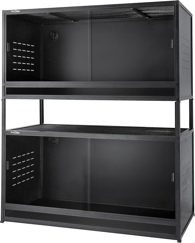Stackable Space efficient PVC Reptile Enclosures 44 Gallon ToxiRium Large Reptile 40''x16''x16 Tank for Bearded Dragon Lizard Snake,Wide Breeding Vivarium with Sliding Doors Lock-2pcs with spacers