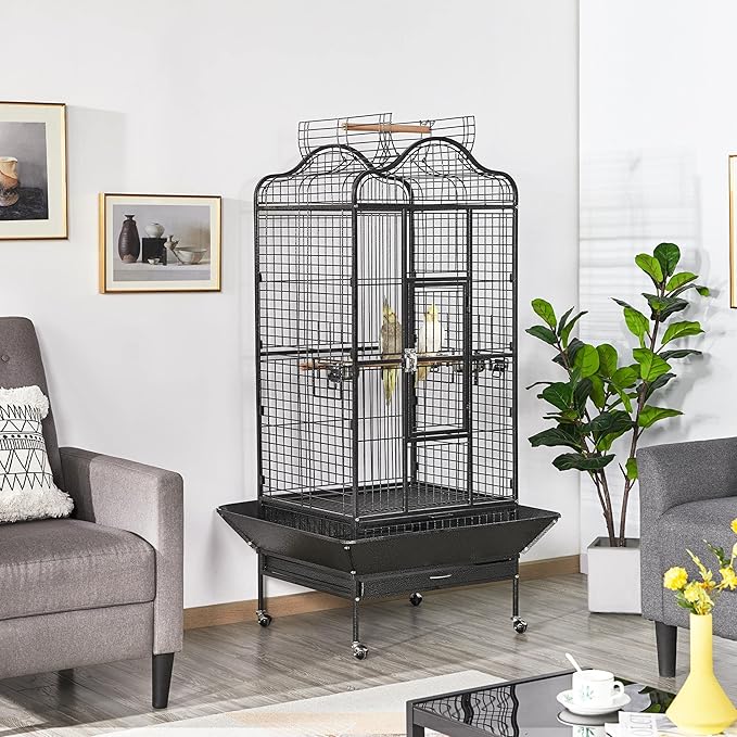 Yaheetech 63'' Bird Cage with Stand Wrought Iron Rolling Open Play Top Large Bird Cage for Mini Macaw African Grey Amazon Parrot