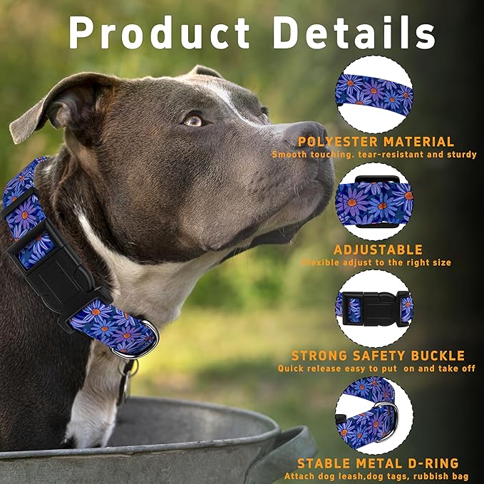 Dog Collar, Classical Indian Spirit Boys Girls Puppy Collar for Small Medium Large Dogs, Adjustable Soft Indian Pet Collar with Safety Buckle for Male Females(Purple,M)
