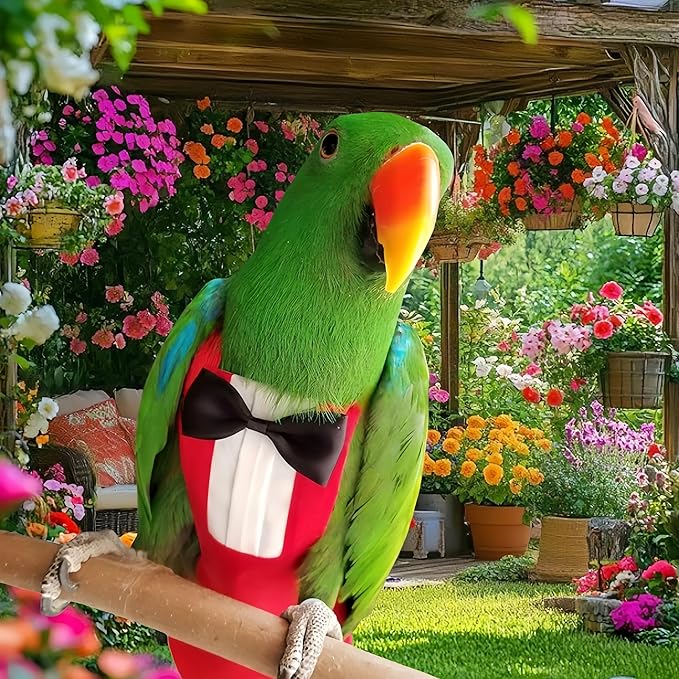 Bird Diapers Bird Harness Tuxedo Flight Suits with 80in Flying Leash Parrot Nappy with Waterproof Inner Layer Urine Wet Suite for Cockatiel Conure Parakeet Macaw Budgie-Red,M