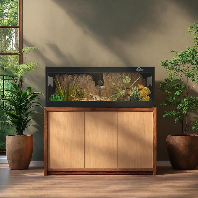 65 Gallon PVC Reptile Enclosure, RepWild 48"x18"x18" Stackable Terrarium/Tank with Dual Side Ventilation Mesh, Removable Glass Doors & Lock for Bearded Dragons, Ball Python, Geckos, Lizards