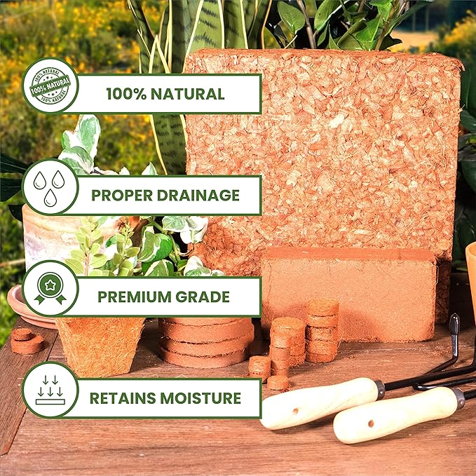 Coco Coir Husk Chips 2-Pack – 2.4 Cu. Ft. Compressed Coconut Coir Bricks, 10 lb. Natural Substrate for Indoor & Outdoor Use, Orchid Bark Alternative, Orchid Potting Mix, Indoor Plant Soil