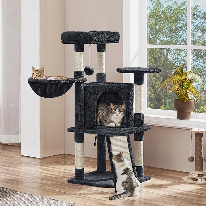 Yaheetech Cat Tree, 42in Cat Tower for Indoor Kittens, Pet Play House with Large Perch & Scratching Posts & Cozy Condo & Scratching Ramp, Kitten Furniture Activity Center, Black