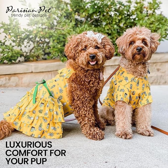 Parisian Pet Dog Shirt - Cactus Cap Dog Beach Outfit - 100% Cotton Dog Summer Clothes - Stylish Dog Costume - Breathable and Cool Pet Clothing - Machine Washable Dog Shirts for Small Dogs - XS