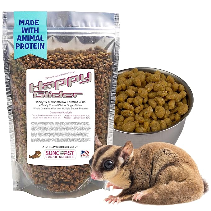 Happy Glider Premium Sugar Glider Food - High Protein, Calcium and Vitamins, Complete Nutrition for Small Animals & Exotic Pets, 2 Months Supply - Honey & Marshmallow, 3 lbs