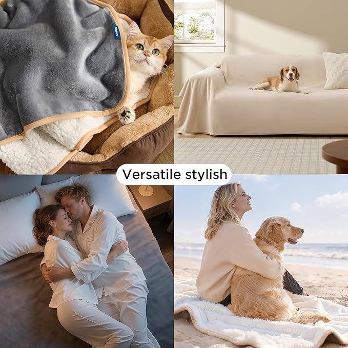 Bedsure Waterproof Blanket for Bed Intimacy- Sherpa Fleece Waterproof Dog Blankets for Large Dogs, Pet Blankets for Bed/Couch, Soft Plush Reversible Furniture Protector, King Size, 108"x86", Grey