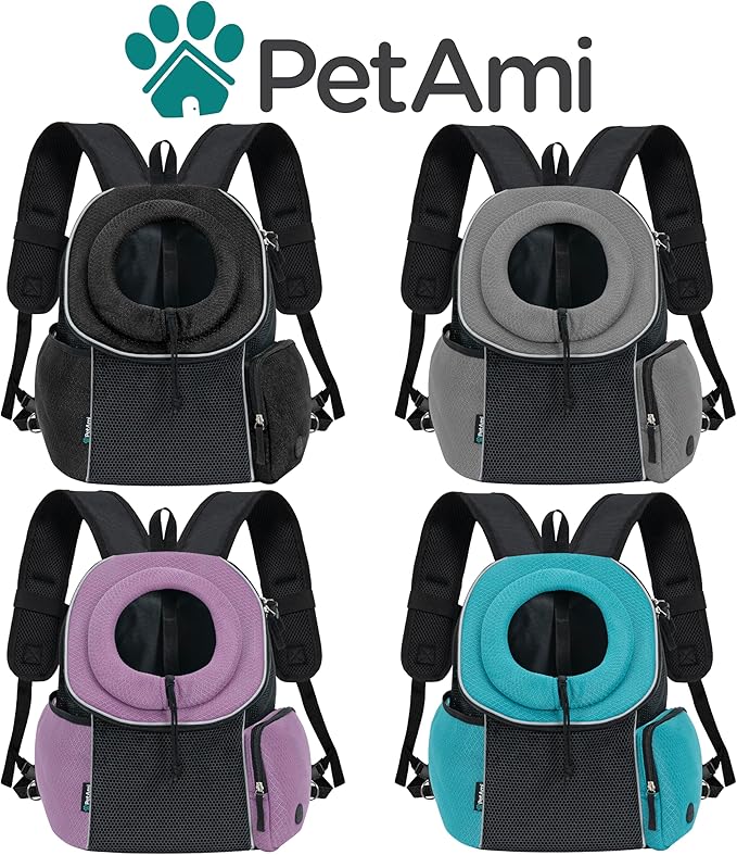 PetAmi Dog Front Carrier Backpack, Ventilated Adjustable Dog Pet Cat Chest Carrier Backpack, Dog Carrier for Hiking Camping Travel, Small Dog Puppy Medium Cat Carrying Bag, Max 14 lbs, Black