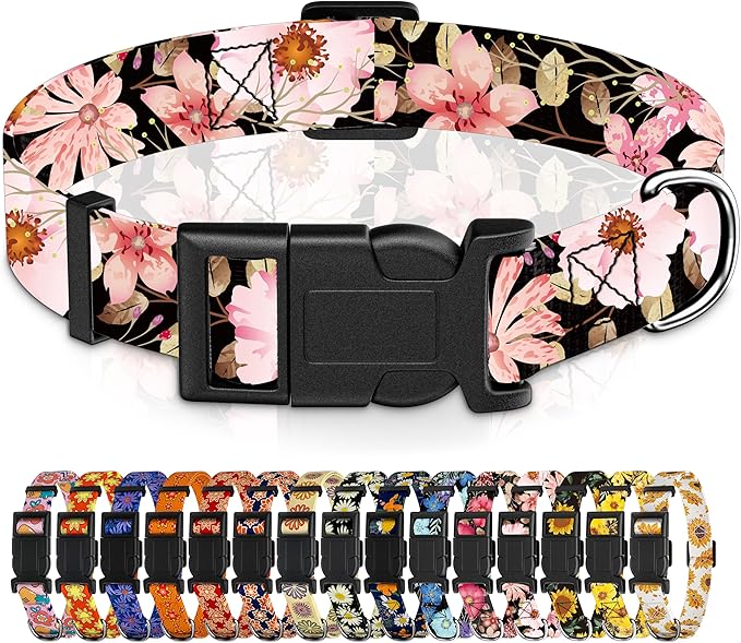 Dog Collar for Boys Girls, Floral Puppy Collar for Small Medium Large Dogs, Adjustable Floral Pattern Soft Pet Collar with Safety Buckle for Male Females(Light Pink,S)