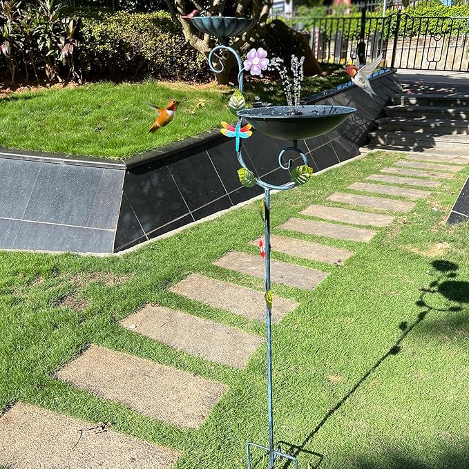 Bird Baths, 58" Tall Bird Bath and Feeder Stake, Standing Bird Baths for Outdoors, Metal Decorative Birdbaths and Feeders Combo for The Garden, 2 in 1 Outside Birdbath with 5-Prong Stake