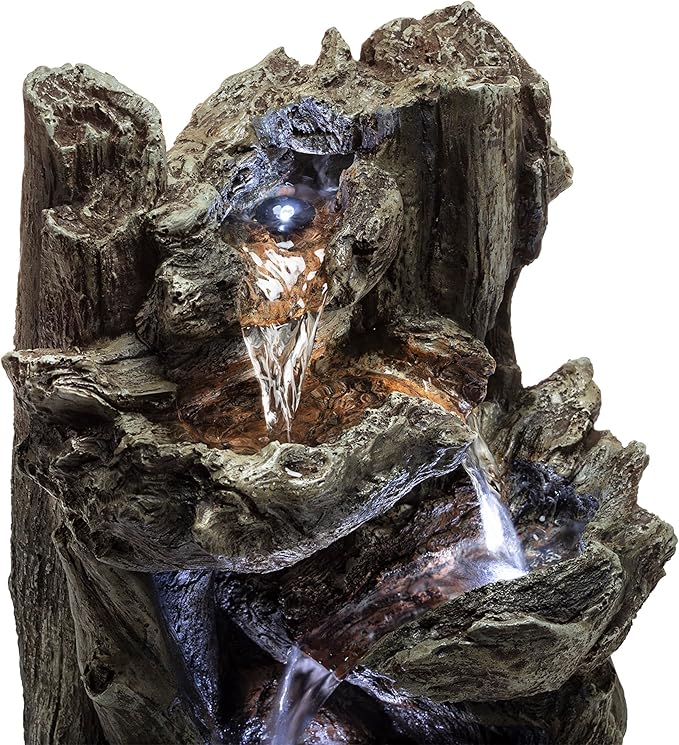 Alpine Corporation | 14"H Indoor Tiered Log Tabletop Fountain with LED Lights — Cascading Waterfall Design Creates Relaxing Ambiance for Home & Office Décor